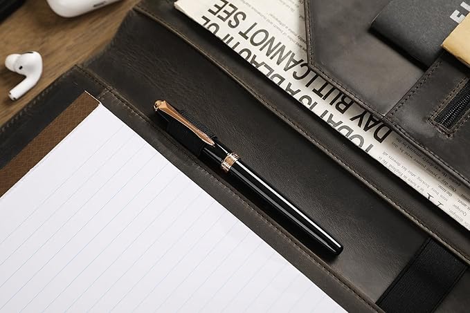 Personalized Leather Portfolio for Lefty, Engraved Leather Notepad Portfolio Binder, Custom Leather Legal Pad Padfolio, Christmas Gift for Him/Her (Notepad, Grey-Custom)