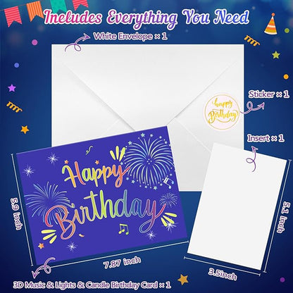 Birthday Cards Fireworks Pop Up Cake Light and Music Happy Birthday Card Gift for Women, Men, Mom, Grandma