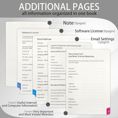 Password Keeper Book with Colorful Alphabetical Tabs, Hardcover Log Book for Internet Password and Website Address, Personal Organizer with Notes Section and Back Pocket and Two Bookmarks (Matte