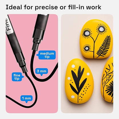 ARTISTRO 5 Black Acrylic Paint Pens, Acrylic Paint Markers Different Tip, Fabric Markers for Textile, Canvas, Rock, Glass, Wood, Paper, DYI, Pens for Kids and Adults