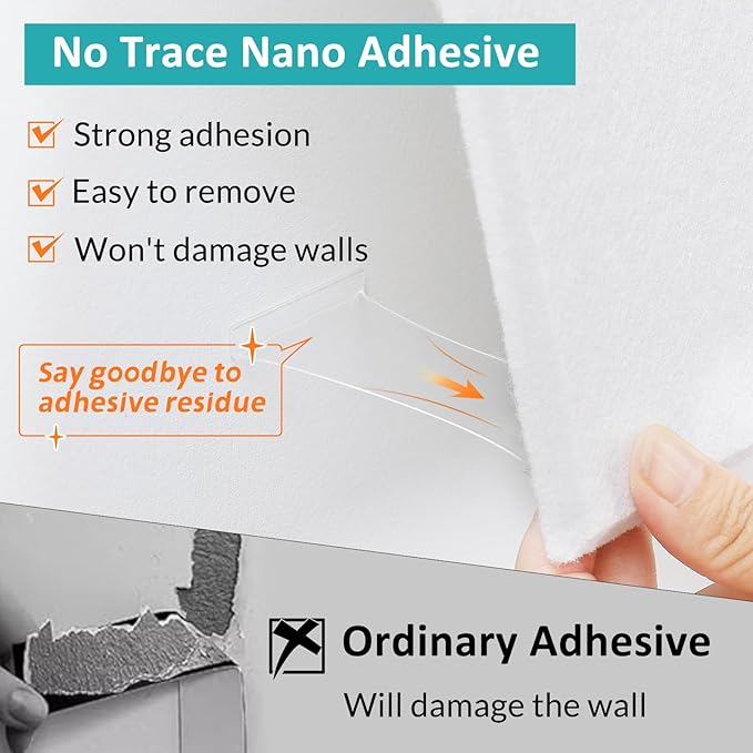 Cork Board for Walls 48" x 36" - White Bulletin Board - 12 Pack Felt Wall Tiles with Safe Removable Adhesive Tabs - Large Corkboard for Office & Home & School Decor - White