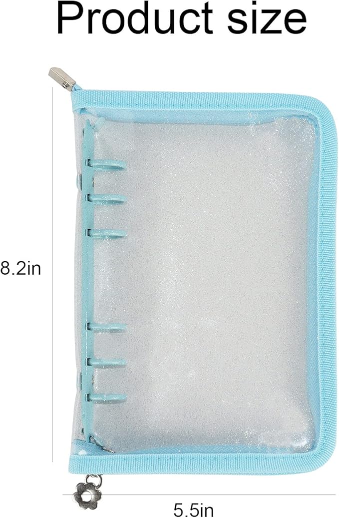 Multibey A5 Binder Cover Clear Soft PVC 6-Ring Binder Budget Evelopes System with Zipper Planner Organizer Refillable Notebook Journal Binder (Blue, A6)