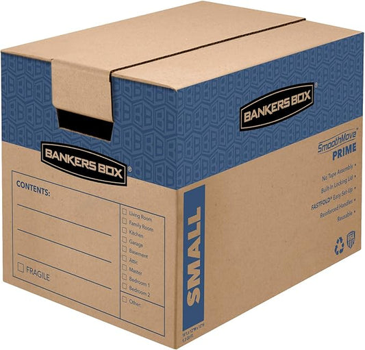 Bankers Box Small Prime Moving Box 15 Pack, Reinforced Handles, Tape-Free Assembly, Attached Lid, 16-in x 12-in x 12-in (0062711)