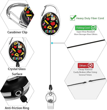 Cute Teacher Lanyards for Id Badges and Keys, Retractable ID Badge Holder with Detachable Lanyard, Fashionable Badge Reel Heavy Duty with Carabiner Clip, Nurse Teacher Office Gifts