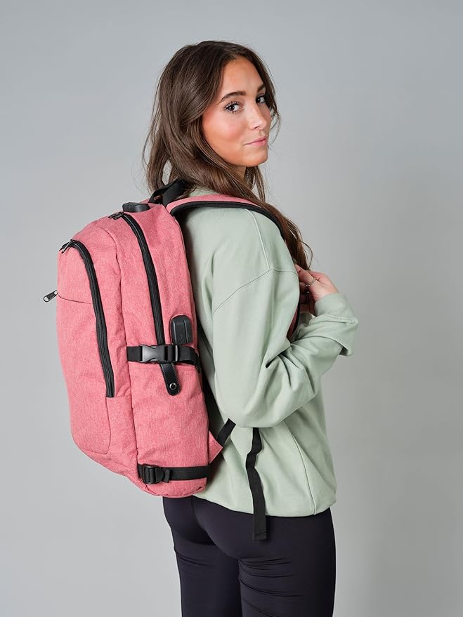 Varietyathletics 19" Laptop Backpack and Organizer Case Set USB Headset Port Anti-Theft Waterproof Travel Work College (Red)