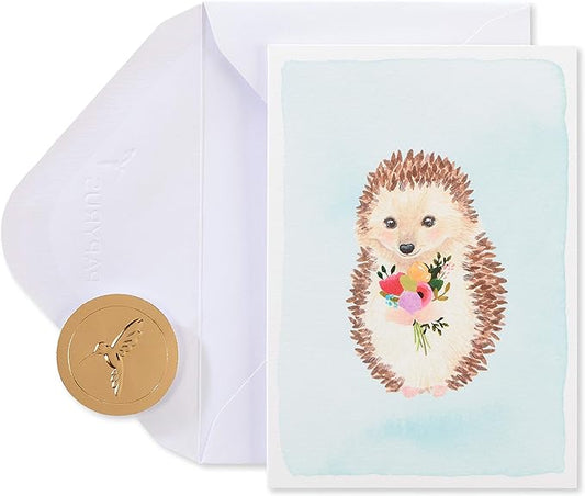 Papyrus Blank Cards with Envelopes, Hedgehog with Flower (14-Count)
