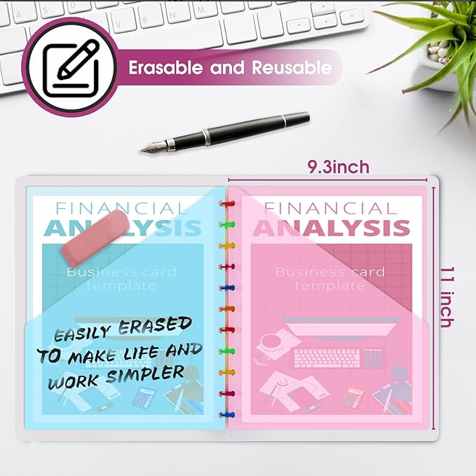 8 PCS Discbound Dividers Letter Size Disc Planner 2 Pocket Fit Letter Size 8.5" x 11" Paper Notebook with Pockets 11 Disc Folder for Office Home School