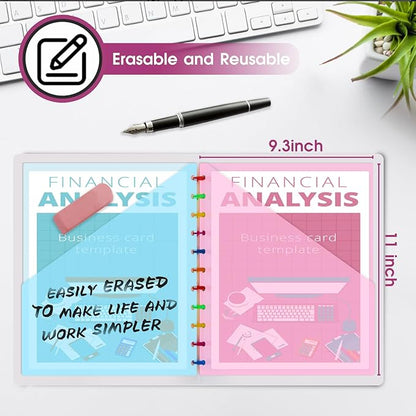 8 PCS Discbound Dividers Letter Size Disc Planner 2 Pocket Fit Letter Size 8.5" x 11" Paper Notebook with Pockets 11 Disc Folder for Office Home School