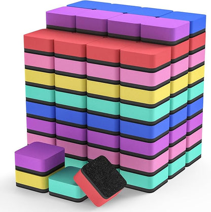 MaxGear 108 Pack Dry Erase Erasers, Magnetic Whiteboard Dry Erasers for Classroom, Mini Whiteboard Cleaning Pads, Chalkboard Wiper Teacher Supplies for School, Office, Home （6 Color Set, 2 x 2 Inch