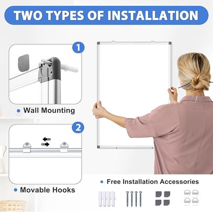 WALGLASS Large White Board, 60" x 40" Double-Sided Dry Erase Board Magnetic Whiteboard for Wall, Hanging Mounted Whiteboard Silver Aluminium Frame for Home, School, Office