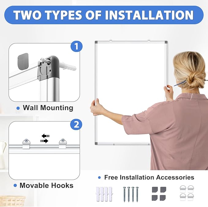 WALGLASS Large White Board, 72" x 40" Double-Sided Dry Erase Board Magnetic Whiteboard for Wall, Hanging Mounted Whiteboard Silver Aluminium Frame for Home, School, Office