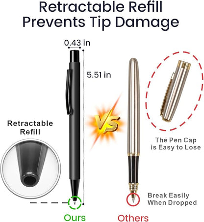 Cambond Ballpoint Pens Black Pens - Metal Pen Retractable Ink Pens for Journaling Business Police Men Flight Attendant 1.0mm Medium Point Smooth Writing, 5 Pen with 5 Refills (Black)