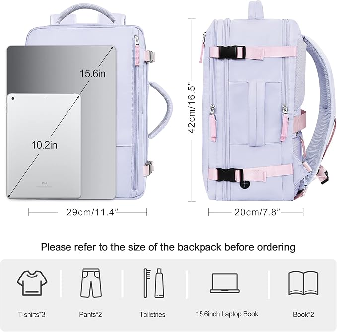 Travel Backpack, Carry-on Backpack Bag Flight-Approved for Men Women, Personal Item Backpack Luggage,Travel Essentials Accessories, Purple