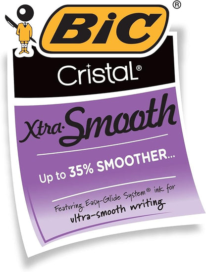 BIC Cristal Xtra Smooth Black Ballpoint Pens, Reliable Medium Point (1.0mm), 12-Count Pack