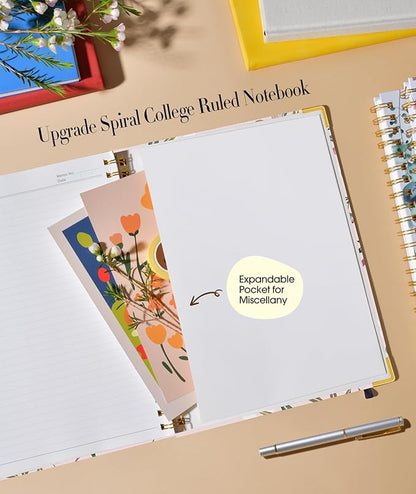 Cute Spiral Notebook Journal for Women, 200 Pages Lined Notebooks 8.5” x 11”, A4 Large Hardcover Spiral Journals with 100 GSM Thick Paper, College Ruled Notebook for Writing Work School, Woodland Floral