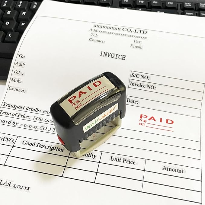 WAFJAMF Paid Date Stamp Self-Inking Rubber Office Message Rubber Stamp Red Ink-Medium