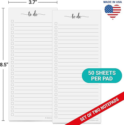 321Done To Do List Notepad 2-Pack, 3.7 x 8.5 (1/3 Sheet Slim Handheld Size) - Made in USA, Simple Stylish To-Dos Memo Pad for Planning, Tasks, Appointments, Reminders, Home, Office - Wide-Ruled