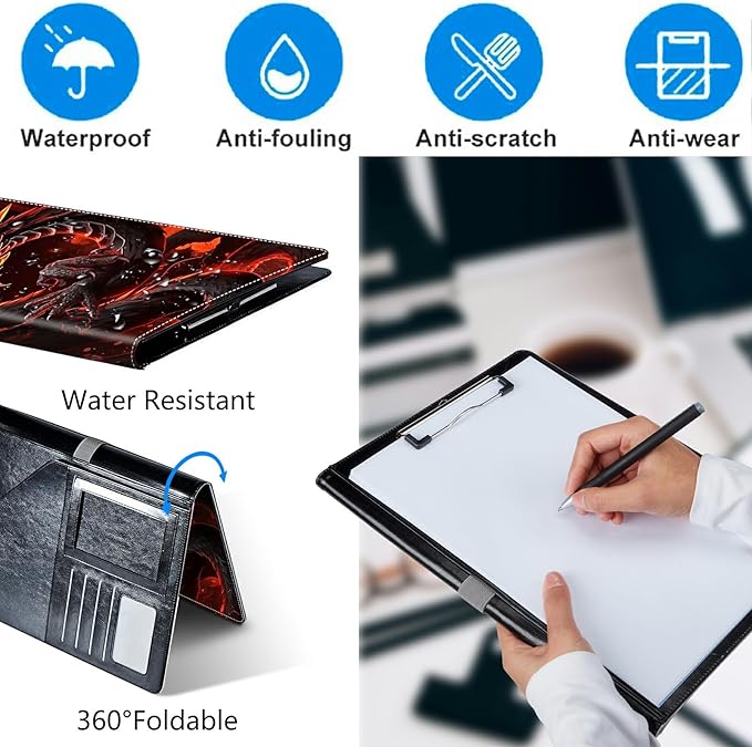 Red Dragon Padfolio Folder with Clipboard,Portfolios Organizer Clipboards with Storage Clipboard Writing Pad PU Leather Conference Document Organizer with Business Card Holder