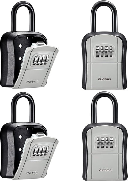 Puroma Key Lock Box, Portable Combination Lockbox Wall-Mounted Key Storage Box for House Keys, Resettable Code Safe Security Lock Box for Home, Office, Apartment Spare Key Storage (4 Pack, Gray)