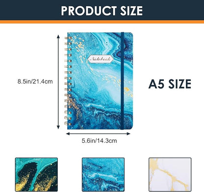 LABUK 3 Pack A5 Aesthetic Spiral Notebooks, Hardcover, College Ruled, 5.6 x 8.4 Inches 160 Pages, Suitable for Office and School Supplies