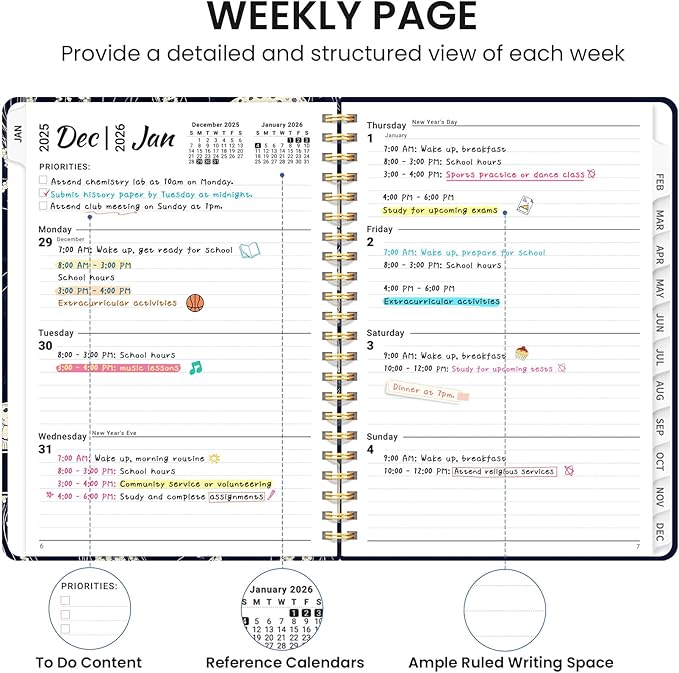 2026 Planner, Aesthetic Weekly and Monthly Planner for Women, Jan 2026 to Dec 2026, Hardcover 2026 Calendar Book with Monthly Tabs, Inner Pocket, Perfect for Office Home School - A4 (8.5" x 11"), Midnight Jellyfish