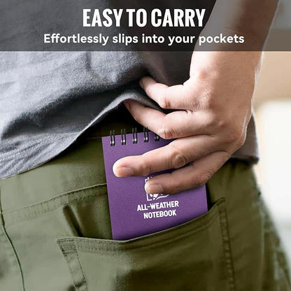 POPYOLA 1 Pack Waterproof Pocket Notebook, 3x5 Pocket Notepad, All Weather Mini Spiral Notepad, Write in the Rain Police Notepad with 100 Squared Pages for Outdoor Home Office School, Purple