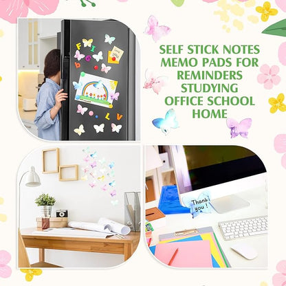 Breling 360 Pieces Sticky Notes Cute Butterfly Shaped Self-Sticky Notes Colored Watercolor Sticky Note Memo Pads for Reminders Studying School Home Family Office Supplies