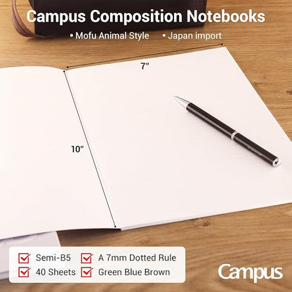 KOKUYO Composition Notebooks, 3 Pack Campus B5 Comp Book with Dotted A 7mm Rule, 40 Sheets, School Lined Notebook in Blue Green Yellow, Cute Journal for Women Girls Work Study Note Taking Japan Import
