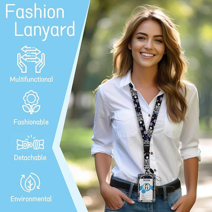 Lanyards for Id Badges, Funny Badge Holder with Retractable Badge Reel Clip, Skull Skeleton Reading Book Card Name Tag Lanyard Vertical ID Card Protector for Women Nurse Doctor Teacher Student