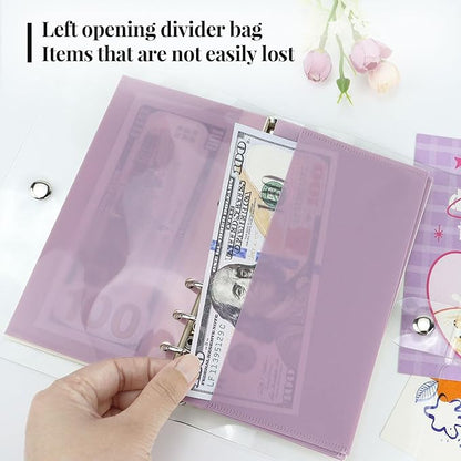 A6 Binder Pockets with No Zipper, Koqye Blue 10 Pcs Plastic Zipless Budget Envelopes, Two Pockets Frosted Cash Envelopes Money Bag for Budgeting, Cash Stuffing (Purple-2set)