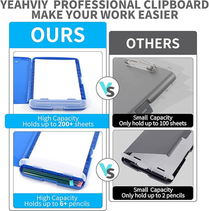 Clipboard with Storage, Large Capacity Nursing Clipboards with Low Profile Clip, Heavy Duty Plastic Storage Clipboard with Pen Holder, Side-Opening, Multifunctional Clipboard Case for Writing