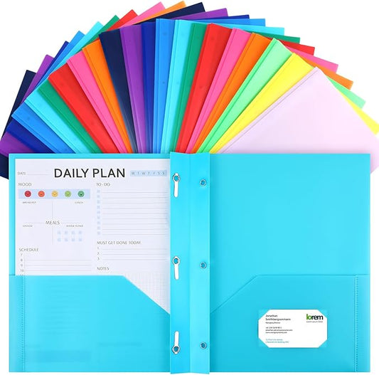 Cholemy 36 Pcs Plastic Pocket Folders with Prong 2 Heavy Duty Pockets Folders with 3 Prongs Letter Size Paper Folders Bulk File Plastic Folders with Fasteners for Office Workers (Colorful)