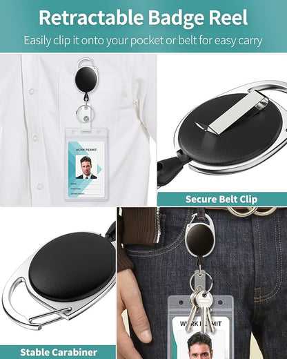 Uniclife 10 Pack Badge Holder Vertical Clear Plastic Case with Retractable Badge Reel Carabiner Clip Soft Waterproof Card Protector for IDs Credit Cards Proximity Cards Driver’s Licenses and Passes
