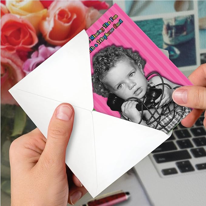 NobleWorks - Humorous Birthday Greeting Card with 5 x 7 Inch Envelope (1 Card) Bday Telephone Cord C2385BDG