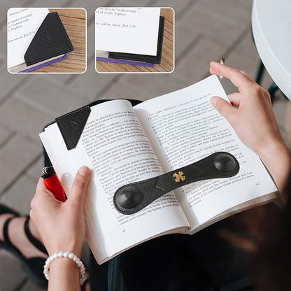 Book Weight Page Holder Heavy Genuine Leather Book Open Holder for Men Women Cookbook Weighted Bookmarks Gift Writer Reader (Bookmark+Heavy Page Holder-Black)