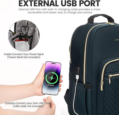 LOVEVOOK Laptop Backpack for Women 17.3 inch,Cute Womens Travel Backpack Purse,Professional Laptop Computer Bag,Waterproof Work Business College Teacher Bags Carry on Backpack with USB Port,Blue-green