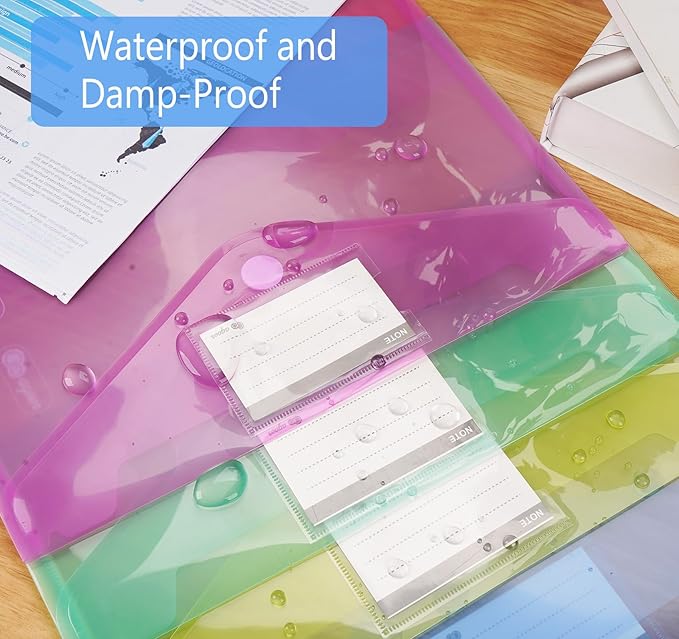 A4 Binder Pockets,32 Pack File Envelopes for 2/3/4 Ring Binder,8 Colors Binder Folders with Hook and Loop Closure and Label,Plastic Envelopes Binder Folders with 11 Holes for School Office Home