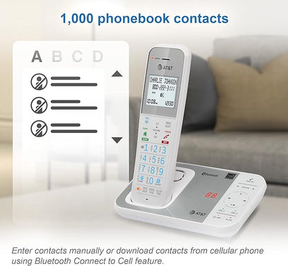 AT&T DAL75211 DECT 6.0 Cordless Home Phone with Smart Call Blocker, Bluetooth Connect to Cell, Digital Answering Machine, Full-Duplex Speakerphone, Expandable to 5 HS (White)