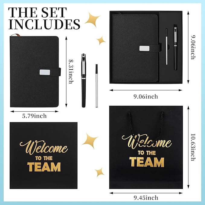 SaieGlossy New Employee Welcome to The Team Gift Sets Notebook and Pen Welcome to The Team Box Employee Appreciation Gift Sets for New Office Worker(Black)