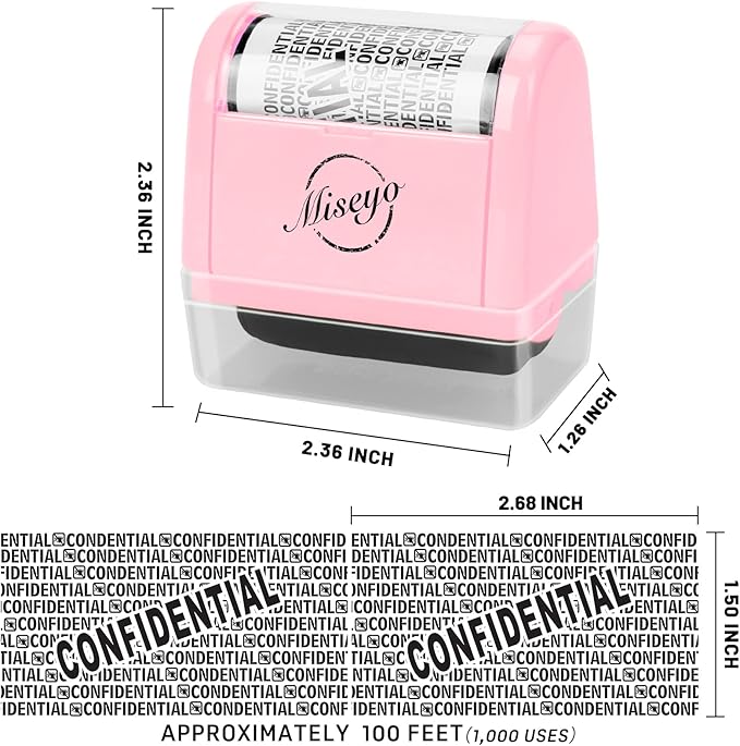 Miseyo Wide Roller Stamp Identity Theft Stamp 1.5 Inch Perfect for Privacy Protection,Anti-Theft Security Confidential Easy for Guard Personal Information Blockout - Pink