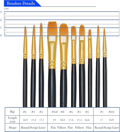 BOSOBO Paint Brushes Set, 6 Pack 60 Pcs Round Pointed Tip Paintbrushes Nylon Hair Artist Acrylic Paint Brushes for Acrylic Oil Watercolor, Face Nail Art, Miniature Detailing & Rock Painting, Black