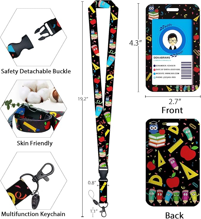 Cute Teacher Lanyards for Id Badges and Keys, Retractable ID Badge Holder with Detachable Lanyard, Fashionable Badge Reel Heavy Duty with Carabiner Clip, Nurse Teacher Office Gifts