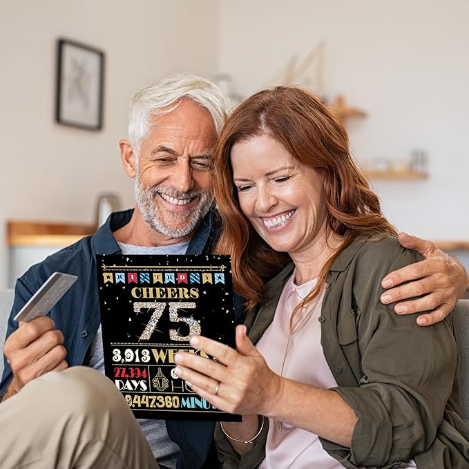 75th Birthday Card, 75th Birthday Decorations Women Men, 75th Birthday Gifts for Dad Mom, Back in 1950 Birthday Card, Black Gold