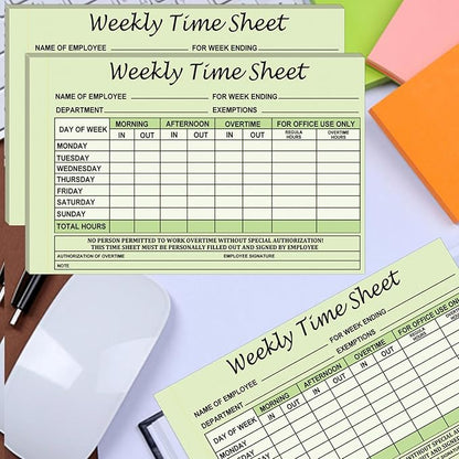 Employee Weekly Time Sheets Weekly Format 2 Part Carbonless 5.5 x 8.26 Inch - Daily Time Sheet Log Book Weekly Format 100 Sets