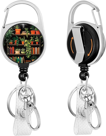 Gctriki Bookshelf Badge Reel Retractable with 360° Swivel Carabiner Clip, Librarians Work ID Badge Holder Retractable Clip, Cute Students Nurse Teacher Book Lover ID Card Holder Keychain Accessories