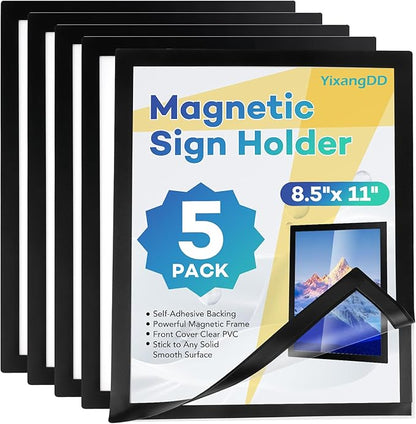 5 Pack Magnetic Sign Holder 8.5 x 11,Self-Adhesive Magnetic Wall Mount Sign Holder, Magnetic Document Holder for Wall Window Office Poster Store