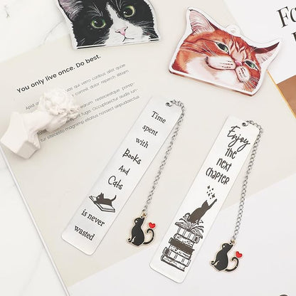 Jeffdad 2 Pcs Kitty Inspirational Words Bookmarks Funny Bookmarks Book Marker for Birthday Gifts Stainless Steel Bookmarks for Book Lovers Kids Teachers Friends Women Men (Type one)