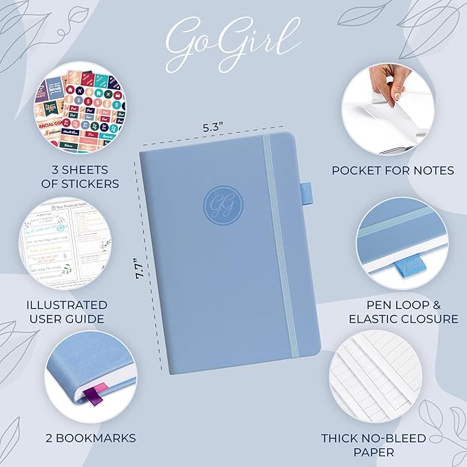 GoGirl Budget Planner – Monthly Financial Planner Organizer Budget Book. Expense Tracker Notebook Journal to Control Money, Compact (Light Blue)