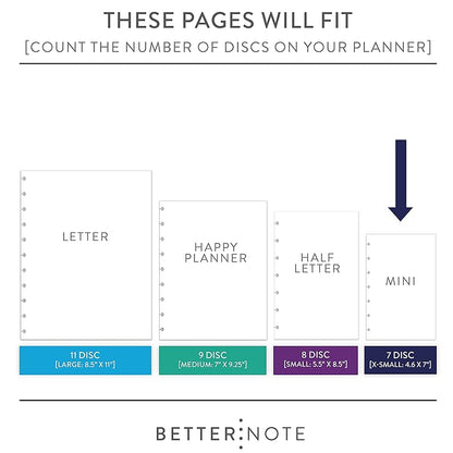 BetterNote Horizontal Undated Calendar Refill Pages for Disc Notebook, fits The Happy Planner, Discbound Levenger Circa, Staples Arc, TUL (Classic- 6 months, 7-Disc, 4.6”x7”)