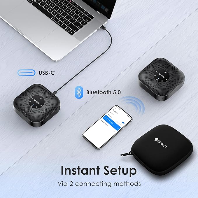 EMEET Conference Speakerphone M0 Plus, 4 AI Mics 360° Voice Pickup, Noise Reduction, USB C Speaker, Bluetooth Conference Speaker for 8 People w/Daisy Chain for 16 Compatible with Leading Software